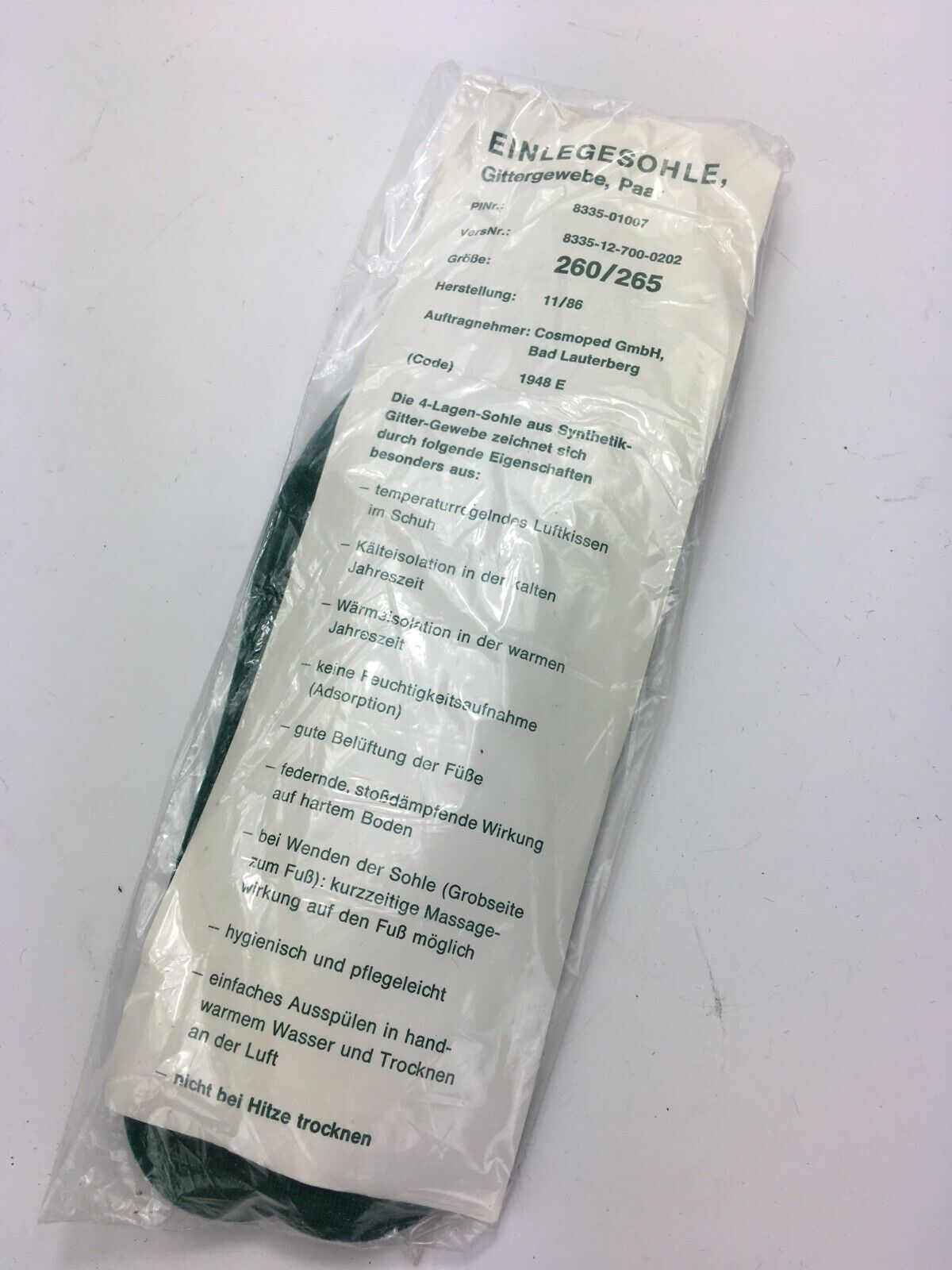 Einlegesohlen Original Bundeswehr Größe 260 - 265 entspricht Gr. 40 - 42 NEU!!