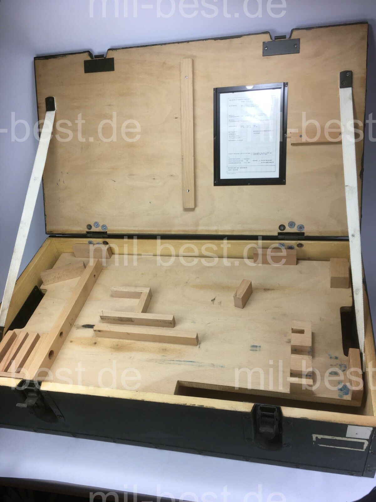 Holzkiste, Kiste 80 x 46 h = 20,5 cm "Pionierwerkzeug" Transportkiste Bundeswehr