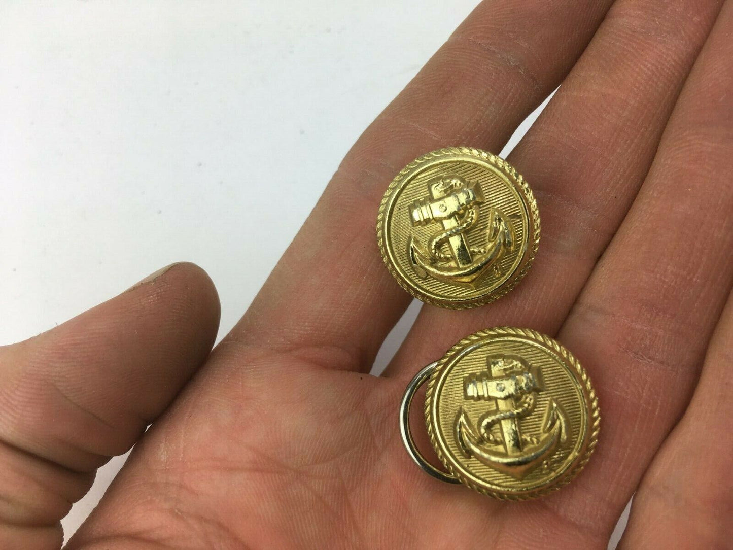 1 Paar Original Bundeswehr Knopf, Marine, gold mit Anker und Knopfring, Uniform