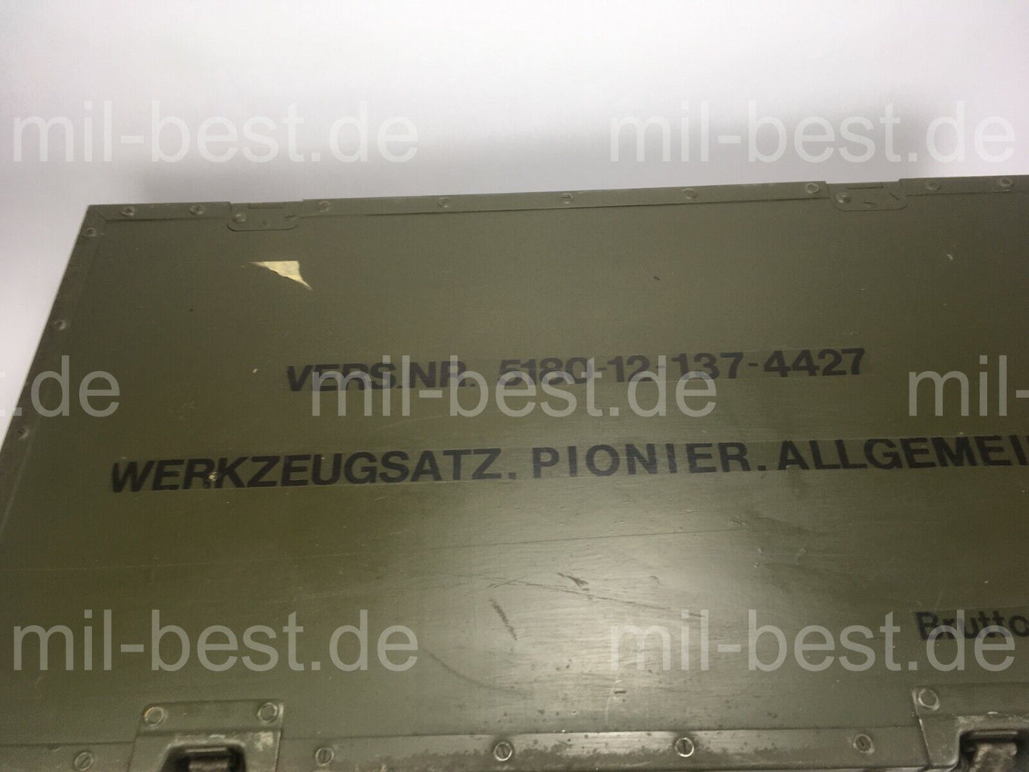 Holzkiste, Kiste 80 x 46 h = 20,5 cm "Pionierwerkzeug" Transportkiste Bundeswehr