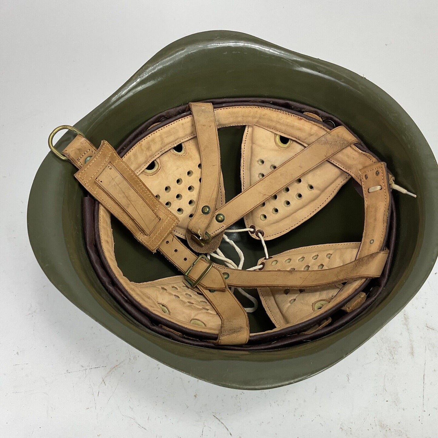 Helm Stahl, Mit Leder Innenfutter, Oliv, Bundeswehr Military 0237
