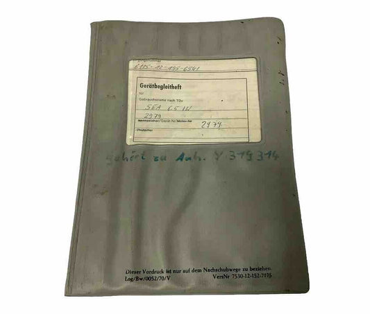 Gerätebegleitheft Stromerzeuger SEA 6,5 kW Hatz Ex. Bundeswehr 0658