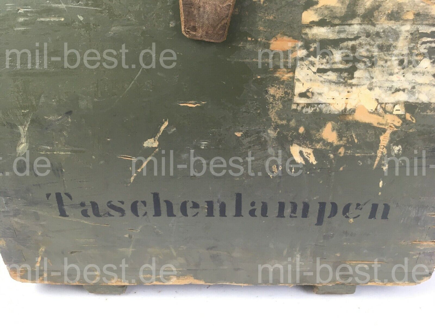 Holzkiste, Kiste 46 x 28 h = 36 cm "TASCHENLAMPEN" ALT ex. Schweizer Armee (100)