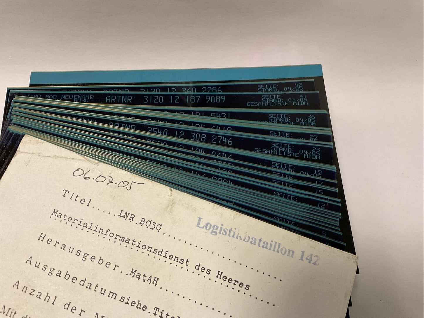 263 Stück Microfiche Blätter RZBW Bad Neuenahr Materialliste Ex. Bundeswehr 0665