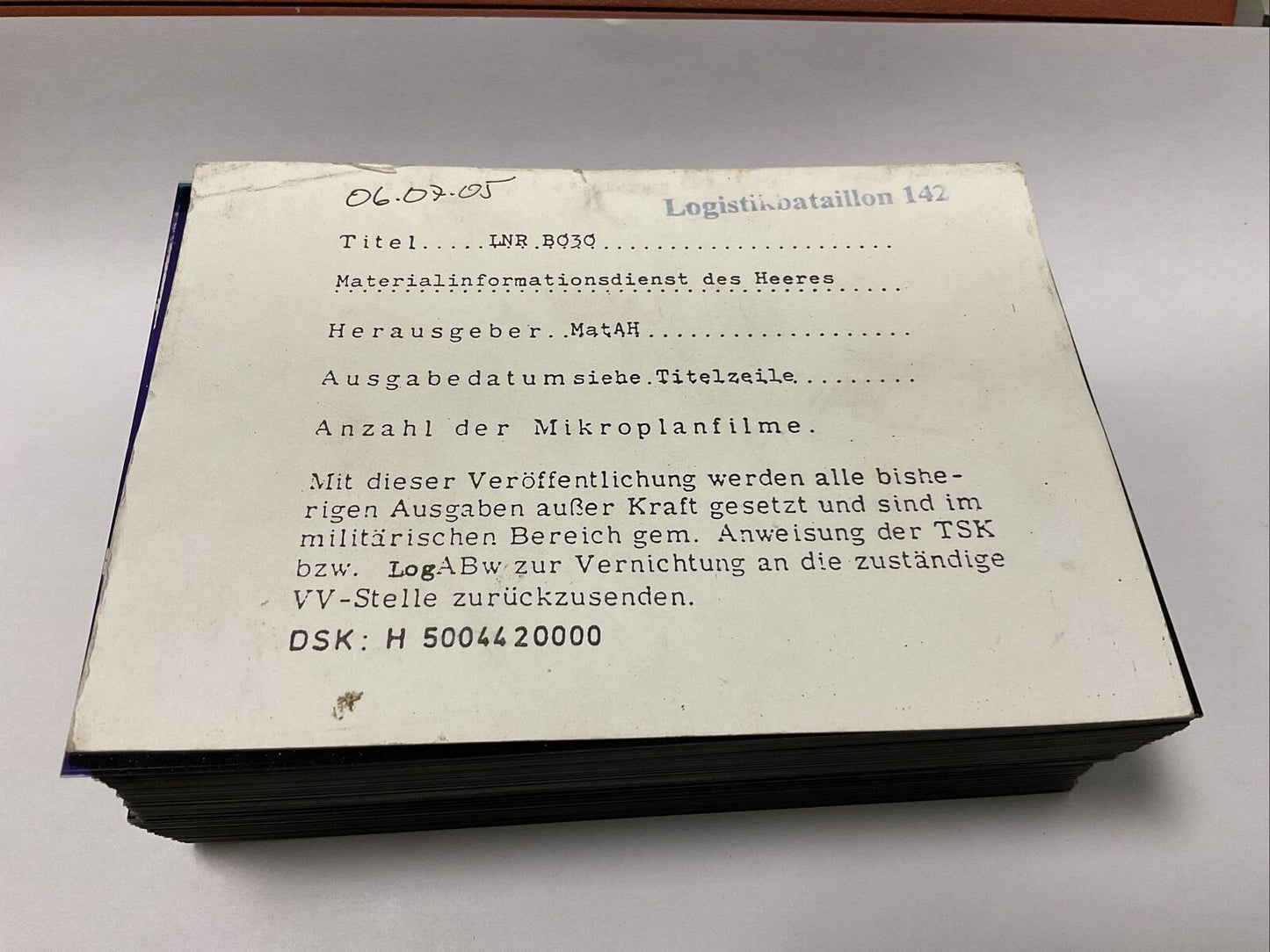 263 Stück Microfiche Blätter RZBW Bad Neuenahr Materialliste Ex. Bundeswehr 0665