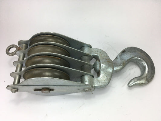 Kranhaken, Lastenhaken 3000 kg mit Umlenkrollen, silber, ex Bundeswehr