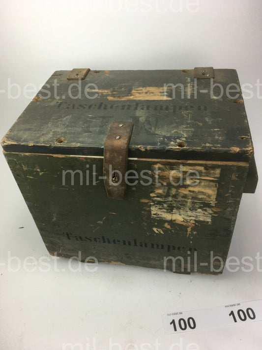 Holzkiste, Kiste 46 x 28 h = 36 cm "TASCHENLAMPEN" ALT ex. Schweizer Armee (100)